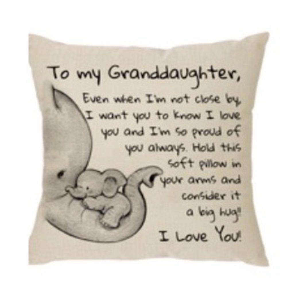 To My Granddaughter Elephant Throw Pillow Cover Cream Linen‎ 17.5x17.5 Square
